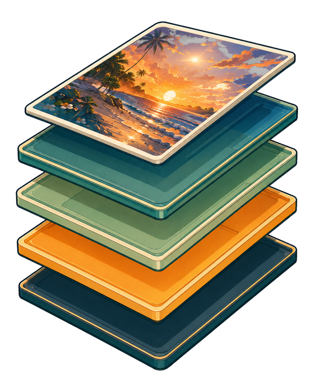 A photo above a stack of image metadata layers