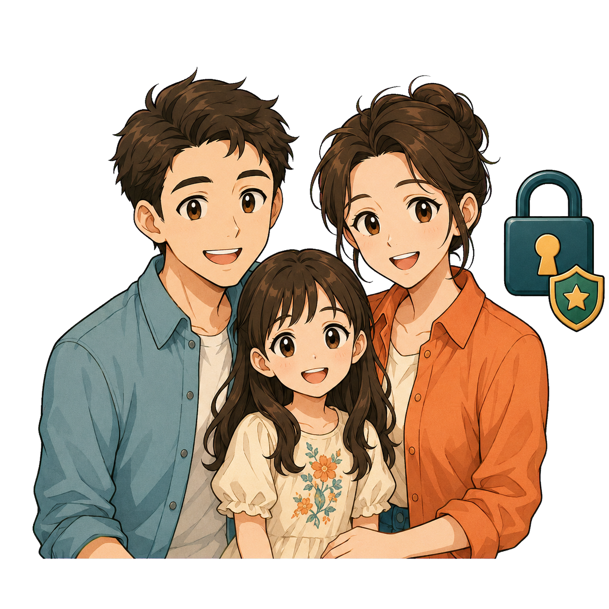 A family and lock representing private sharing
