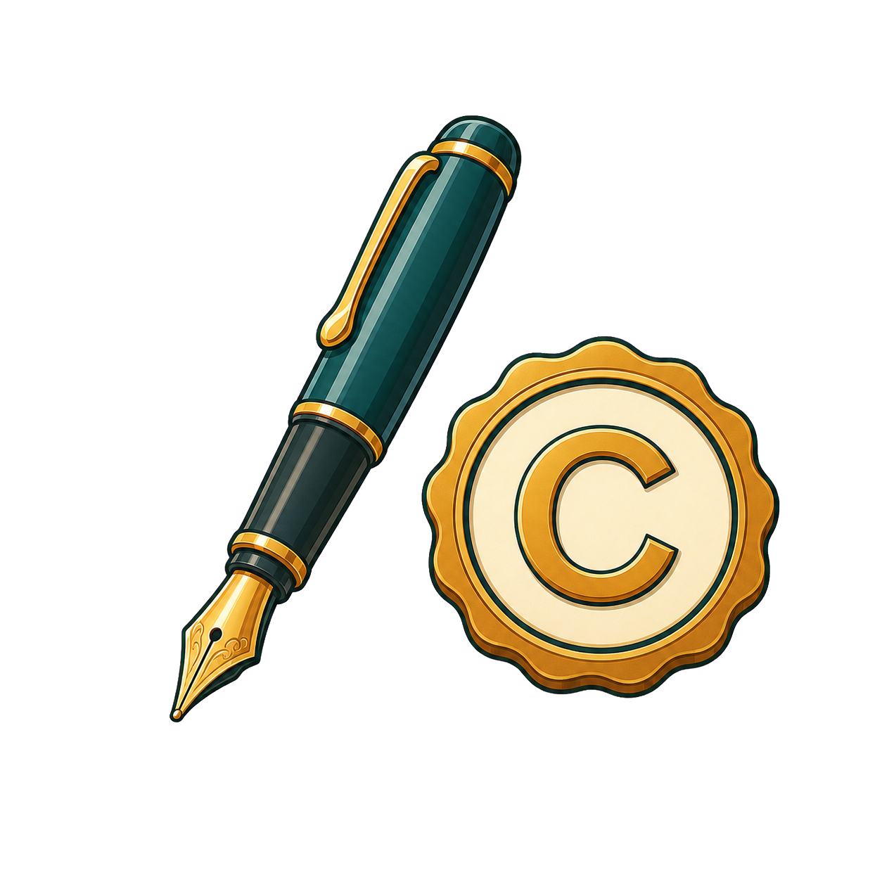 A pen and copyright symbol representing creator information