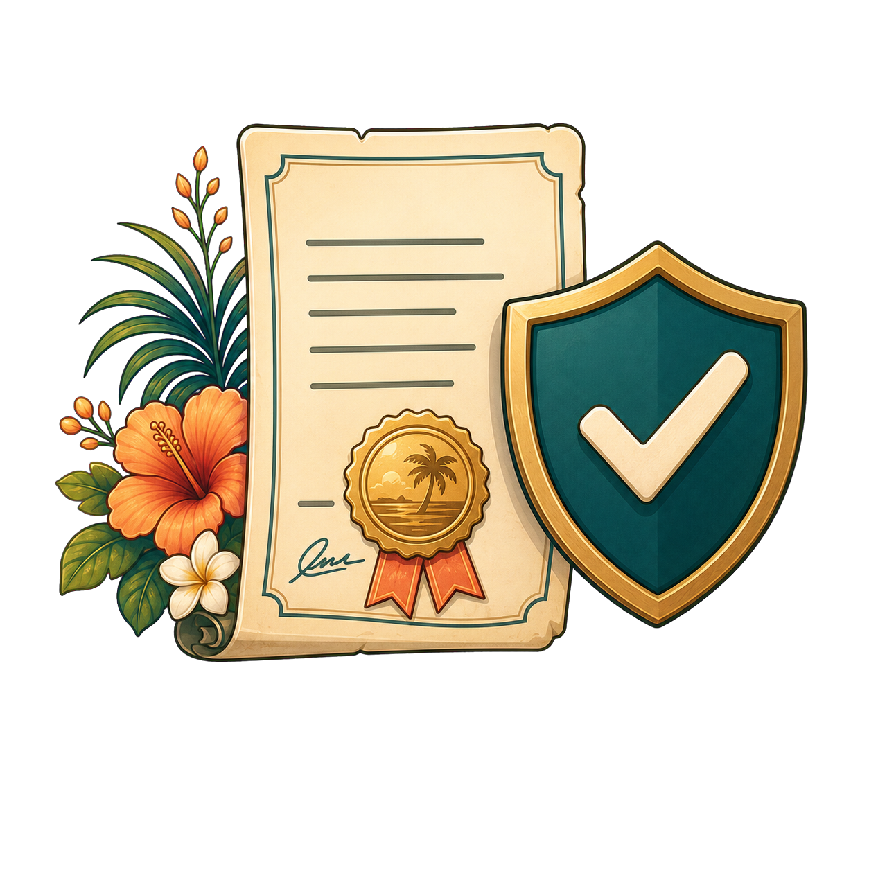A signed document and shield representing provenance and archives